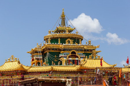 Stupas in tibetan at Larung gar (Buddhist Academy), Sichuan, Chinaの写真素材