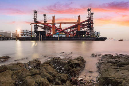 The merchant ship dockyard and port in gulf sea, Chonburi Province, Thailandの写真素材