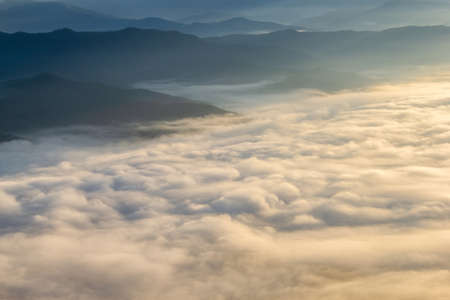 Beautiful landscape in the morning with fog at Doi Samer Dao, Sri Nan National Park, Nan Province, Thailandの写真素材