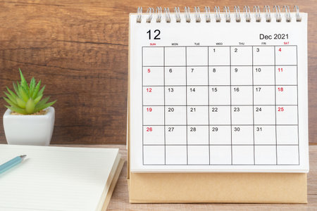 December month, Calendar desk 2021 for organizer to planning and reminder on the table. Business planning appointment meeting conceptの写真素材
