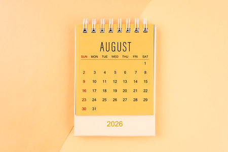 August 2026 desk calendar on the yellow, planning for business meeting concept.の写真素材
