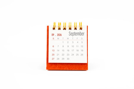 Red mini calendar for September 2026 year on white color background.の写真素材