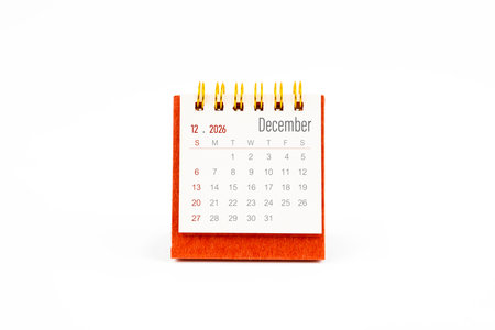 Red mini calendar for December 2026 year on white color background.の写真素材