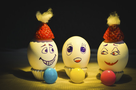 Happy easter egg family  in christmas with wonder baby with colorful objectsの写真素材