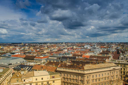 Cityscape top view of Hungary, budapest in a cloudy sunny day during the touristic city view from the top of the church in city centreの写真素材
