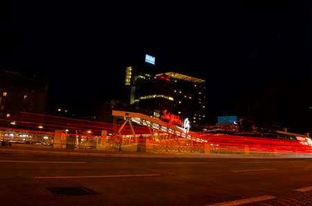 City long exposure photography in Vienna with light trails during the night time
