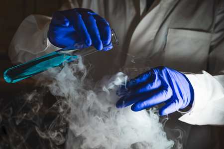 Medical Research Laboratory. A Female Scientist Analyzing samples. Advanced Scientific Lab for Medicine, Biotechnology, Microbiology Development. Hands Close-upの写真素材