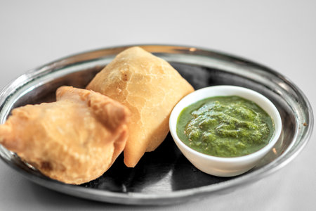 Crunchy oil fried indian snacks. Traditional tea time snack, Coriander vada, Samosa, Kachori, Daal Vada are favourite Indian tea time snacks.の写真素材