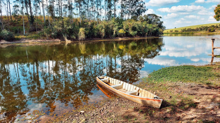 Beautiful landscape with a boat.の写真素材