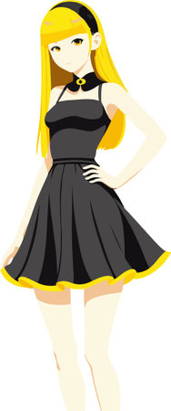 Illustration of a Cute Teenage Girl Wearing a Black Dressのイラスト素材