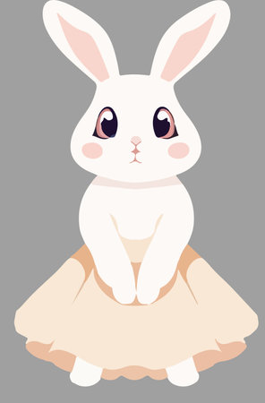 Cute little white rabbit in ballet tutu. Vector illustration.のイラスト素材