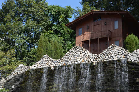 A guest house with waterfalls and stonesのeditorial素材