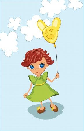 Cute girl holding balloon.Vector illustration.のイラスト素材