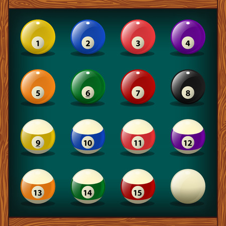 Complete set of balls for pool on green cloth. のイラスト素材
