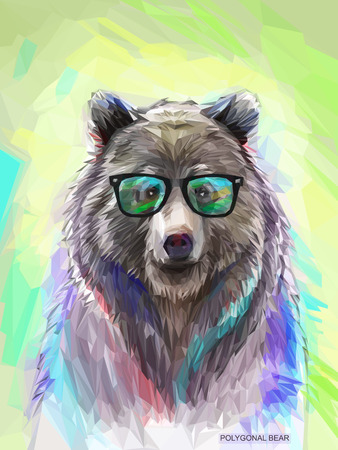 Cool low poly hipster animal, bear portrait. Background with wild animal. Low poly spectacled bear with fluffy fur. Vector illustration eps 10のイラスト素材