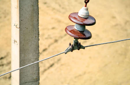 Line of electrical supplies in remote villageの写真素材