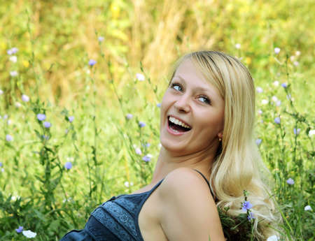 Face of a young girl being in natureの写真素材