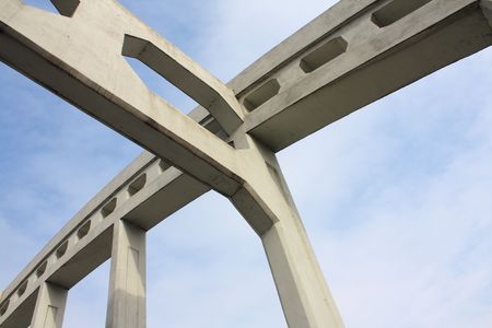 close up bridge construction against blue skyの写真素材