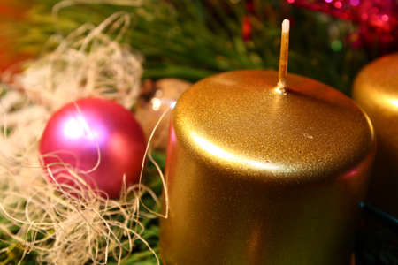 christmass candle with green twigの写真素材