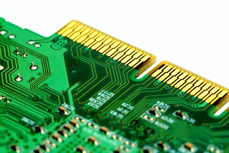 close up of a green printed circuit boardの写真素材