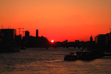 The Thames in London at sunset  View from Tower Bridge 