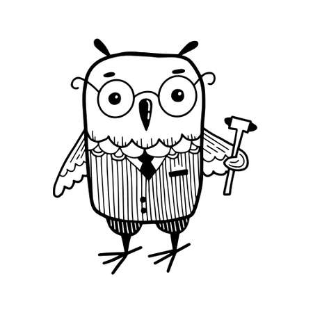 Happy Doctors Day. Owl in the form of a neurologist. Hand drawn cartoon vector.のイラスト素材