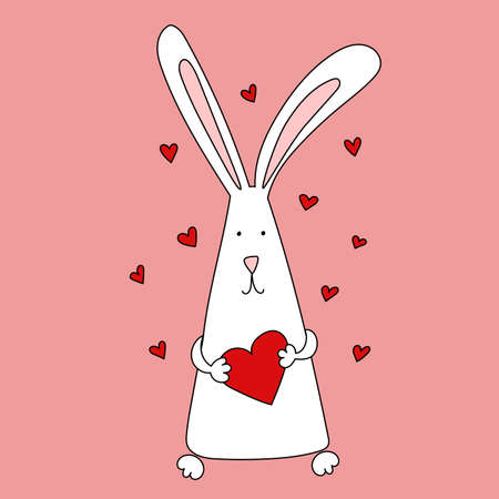 Rabbit symbol of 2023. Rabbit with hearts. Calendar template.のイラスト素材