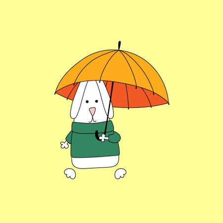 Rabbit symbol of 2023. Rabbit with umbrella. Calendar template.のイラスト素材