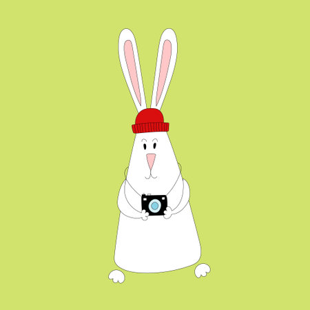 Rabbit symbol of 2023. Rabbit with camera. Calendar templateのイラスト素材