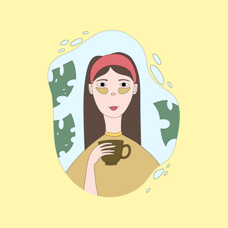Beauty routine. Face and body skin care concept. Attractive girl in a bathroom. Hand drawn vector...