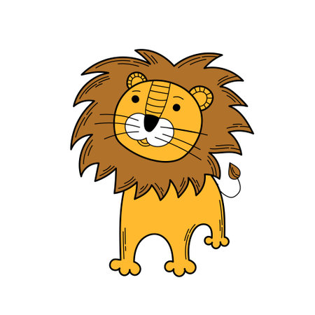 Lion. Cute lion. Flat vector hand drawn doodle.のイラスト素材