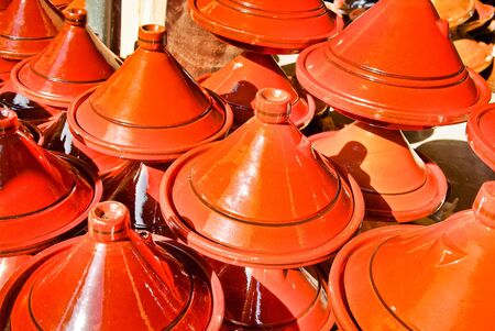 Moroccan ceramic cookware / tajines at the marketの写真素材