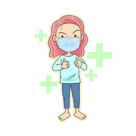 woman wearing facemask stand up fighting covid19のイラスト素材