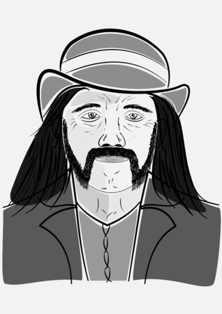 Man in a hat with a beard and long hairのイラスト素材