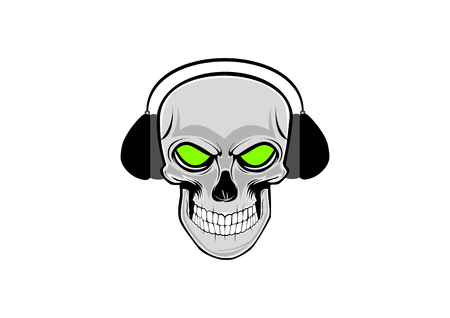 Vector illustration of human skull with headphonesのイラスト素材