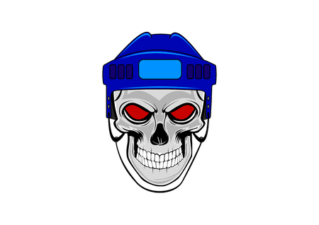 Human skull with blue hockey helmetのイラスト素材