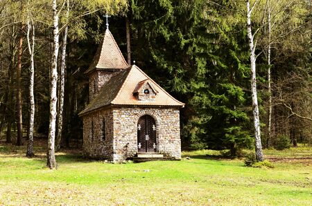 chapel somewhere near the forest at Brezina in Czech Republicの写真素材