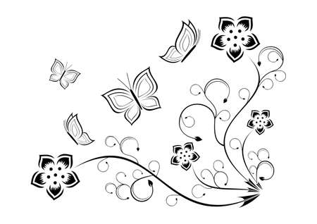 Beautiful butterflies with flowers on a white backgroundのイラスト素材