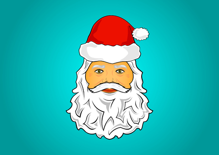 Santa Claus head face, big beard, moustaches, red hatのイラスト素材