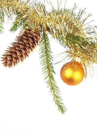 The New Year's ornament hanging on a fur-tree branchの写真素材