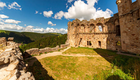 Ruins of the medieval castle in the Carpathians, Ukraineの素材