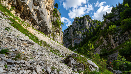 Mountain landscape. View of the high rocks. Summer sunny day.の素材