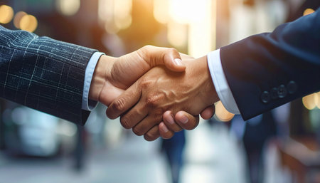 Business people shaking hands, finishing up a meeting. Business success concept.の素材