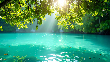Beautiful view of emerald water and green tree at Krabi, Thailandの素材