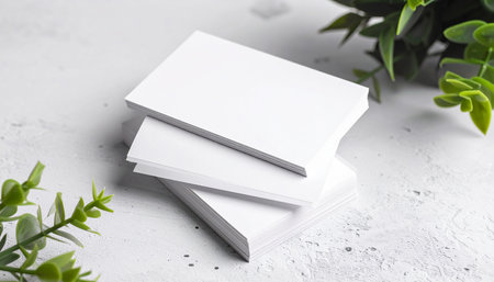 Blank business cards on white background. Mockup for branding identity.の素材
