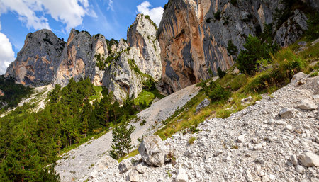 Mountain landscape in the Dolomites in South Tyrol, Italyの素材