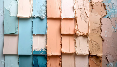 Paint swatches in different colors on a white background close upの素材