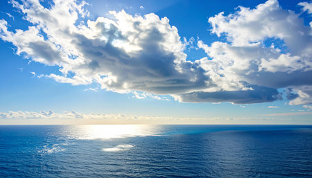Beautiful seascape with blue sky and clouds. Panoramic image.の素材