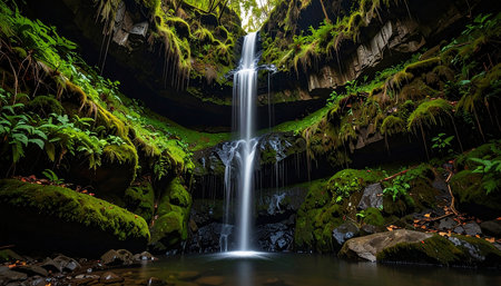 Tropical waterfall in the rainforest of Bali island, Indonesiaの素材