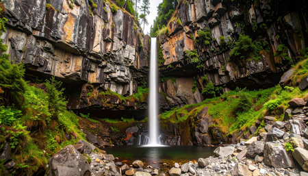 Waterfall in the mountains. Waterfall in the mountains. Waterfall in the mountains.の素材